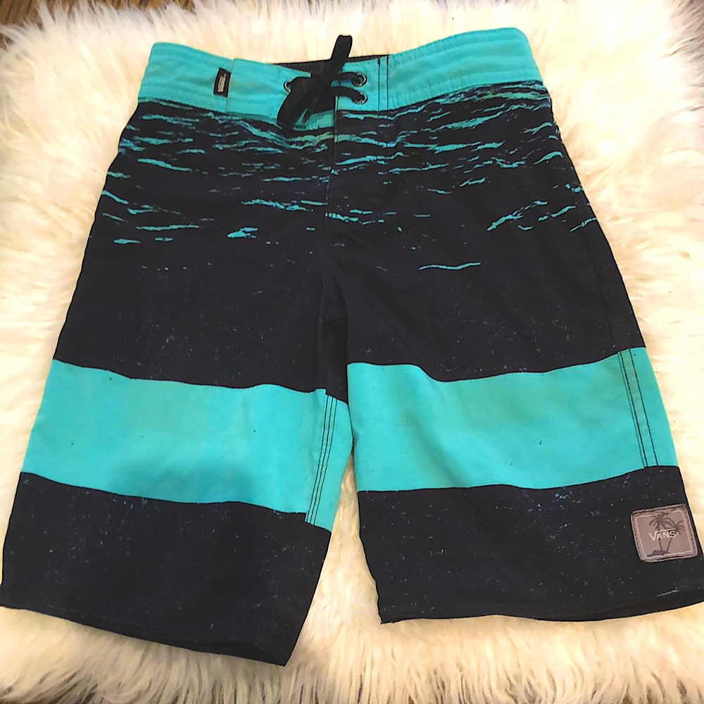 VANS boys blue/teal and black swim trunks